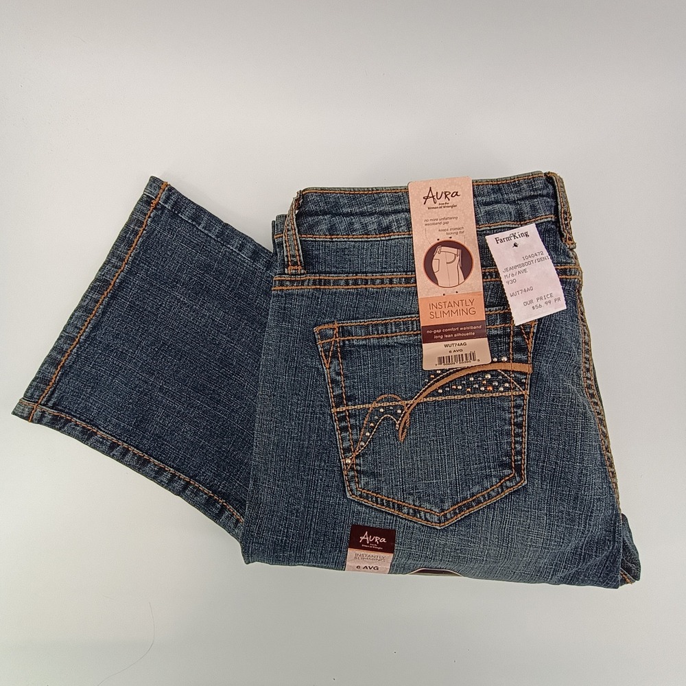 Aura Womens Wrangler Jeans 6 AVG Blue Instantly Slimming Denim New With Tags